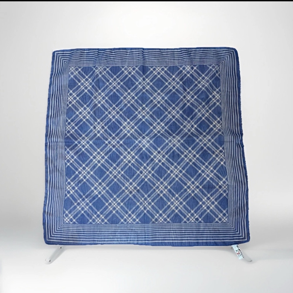 Womens Square Scarf 25" Made in Italy Blue White Plaid Pattern Purse Accessories
